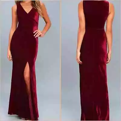 Women's Lulu Red Velvet Maxi Dress With High Slit Front XS Cocktail Formal • $30