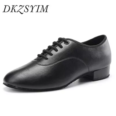 Ballroom MEN Dance Shoes Low Heel Latin Tango Dance Shoes Black Dancing Shoes • $37.55