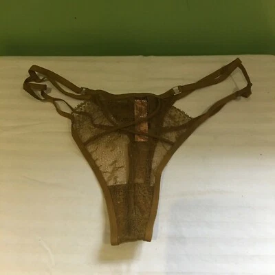 $10.99 • Buy Victoria;s Secret V-string Lace Thong Panty Large Copper Gold Ships Free 