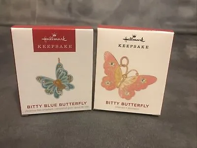 Hallmark Lot 2 Miniature Butterfly 2021 2022 Bitty Pink Blue Keepsake Ornaments • $12.49