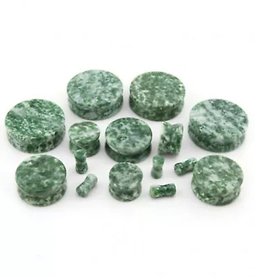 PAIR-Stone Green Marble Saddle Flare Ear Plugs 25mm/1  Gauge Body Jewelry • $18.99