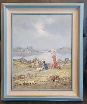 Vtg Marie Charlot  Women At The Lake W/Dog  Oil Painting Signed Framed 26  X 22  • $116.25