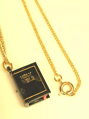 Nos Vintage HOLY BIBLE The Lords Prayer Viewer Mini Pendant Charm Necklace Chain • $19.99