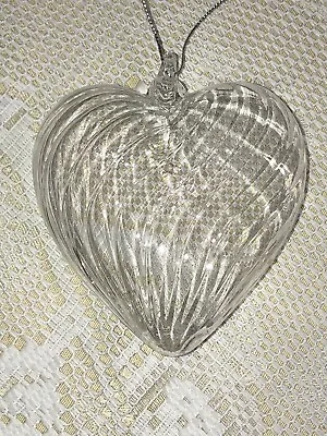 Vintage Hand-Blown Clear Glass Heart Ornament Puffy Ridged 4  • $12.99