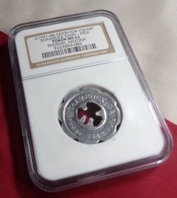 $22.99 • Buy Choice 1931-1948 Ngc Ms63 Shamrock Dairy Token 1 Quart Milk Phoenix Arizona!
