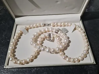 H Samuel Pearl Necklace And Bracelet Set 925 Sterling Silver Boxed • £32