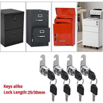 4x25/30mm Cam Lock Door Barrel Drawer Cabinet Mail Box Locker Cupboard With 2Key • £7.30