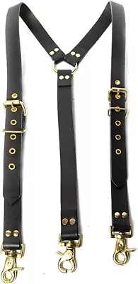 Hulara Full Grain Buff Leather Suspenders For Men Women Cowhide Leather Biker • $39.99