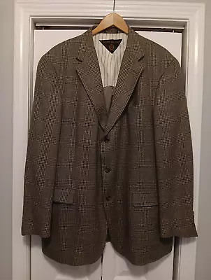 Tommy Hilfiger Mens Sport Coat Blazer Jacket Classic Notch Plaid Brown Size 46L • $39.99