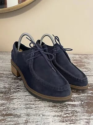 £25.95 • Buy CLARKS SOMERSET BALMER WILLOW Blue Suede Heeled Wallabee LOAFERS Shoes UK 5.5