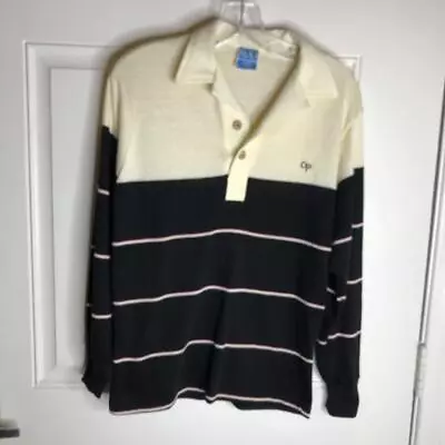 Vintage OP Ocean Pacific Sunwear Men's Long Sleeve Striped Polo Shirt ~ Size S • $24.99