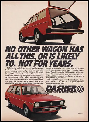 VW Volkswagen Dasher Wagon Print Ad 1974 Red Car • $5.99