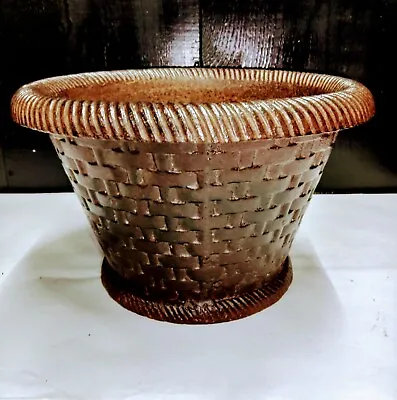 Antique Cast Iron Planter Basket Weave Garden Urn Flower Pot French Jardiniere  • $349.99
