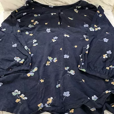 J. Jill Women Size Large 3/4 Sleeve Navy Blue Floral Blouse Top • $15