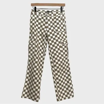 Hesperus Size 3 Neutral Checkered Straight Leg Jeans Tan White • $27.99