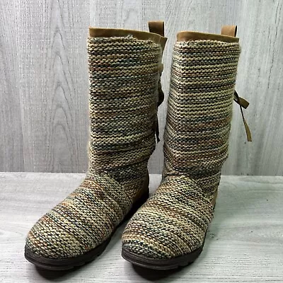 Muk Luks Women's Knit Boots Lace Up Lined Winter Multicolor Stripe Multicolor 8 • $21.57