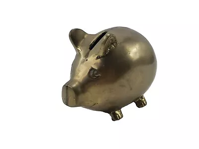 Vintage Solid Brass Small Pig Piggy Bank Coin Money No Stopper Figure • $19.96