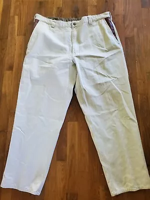 ORVIS ZAMBEZI Twill Leather Cotton Pants Mens Size 40 Beige Khaki  • $0.50