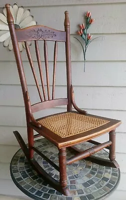 Antique 1800's Illinois Pioneer Oak Caned Sewing/Nursing Rocking Chair~Very Rare • $244