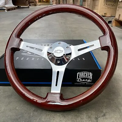 15  Chrome Dark Wood Steering Wheel With  Chevy Horn Button 1974-94 C10 Pickup • $226.48
