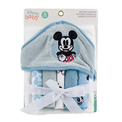 Cudlie Accessories Disney Baby MICKEY MOUSE Hooded Towel &Washcloth SET OF 6 • $15.49