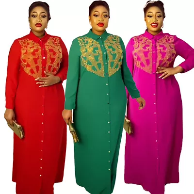 Women Abaya Dubai African Dashiki Buttons Evening Party Shirt Long Maxi Dresses • £40.14