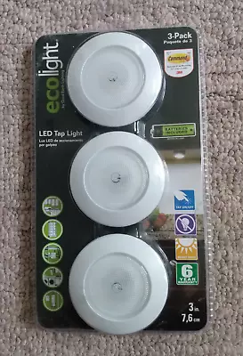 Ecolight Led Tap Light New In Pkg 3 Pack W Batteries & Command Mounting Strips • $14