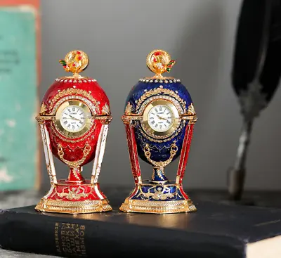 Replica Faberge Egg Russian Cockerel Easter European Trinket Jewellery Box Clock • $51.76