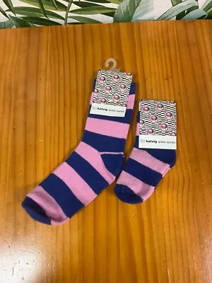 Katvig Blue And Pink Striped Socks Size 24-26 • £3