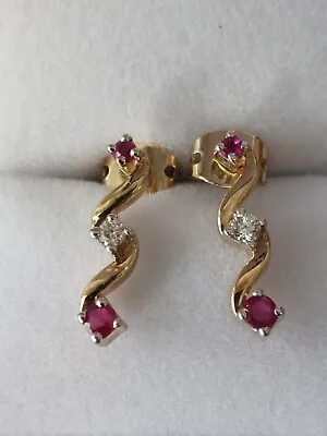 9ct Carat Yellow Gold Diamond And Ruby Stud Earrings Not 18ct  • £160