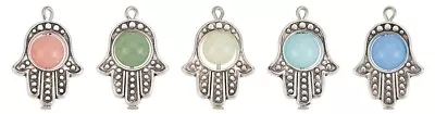 10 Pretty Mixed Gemstone Silver Tone Hamsa Hand Of Fatima Shaped Pendant Charms • £3.95