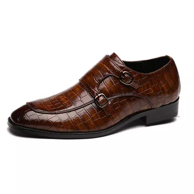 Mens Dress Formal Shoes Monk Strap Buckle Business Shoes Crocodile Print Wedding • $58.99