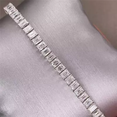 Real Moissanite Emerald Cut Tennis Bracelet In 14K White Gold Fn 7x5 35ct • $499.99