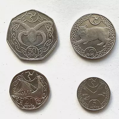 Isle Of Man 5 10 20 50p Coin Set Of 4 Ram Cat Viking Boat Seagull Circulated • £6.99