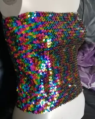 £16.99 • Buy Rocky Horror Columbia  Multicoloured Sequin Stretchy Boobtube Size 10 - 16