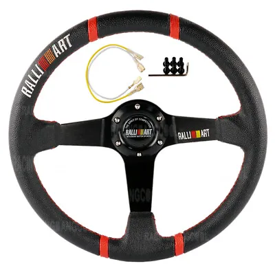 350mm/14'' Deep Dish Ralliart PVC Leather JDM Racing Drift Sport Steering Wheel • $96.80