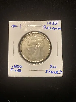 1935 Belgium 20 Francs .680 Fine Silver World Foreign Coin Circulated #1 Leopold • $16