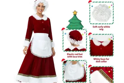 Adult Women's Mrs. Santa Claus | Wine Red Christmas Costume -L • $59.88