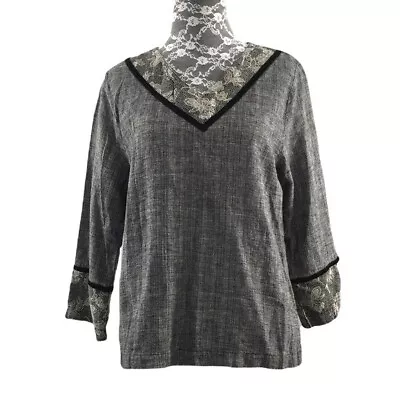 Hot Cotton By Marc Ware Gray Linen Cotton Top Womens Small 3/4 Sleeve • $20.47