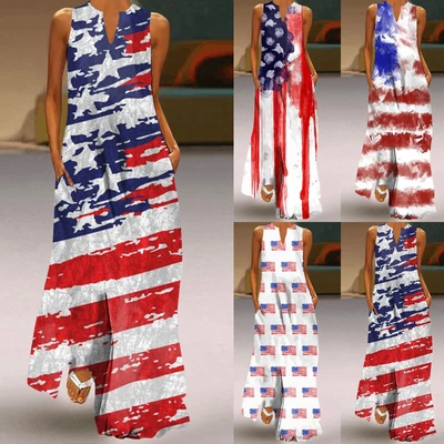 $32.70 • Buy Independence Day For Women Casual Plus Size V Neck Dress Dresses With Pocket