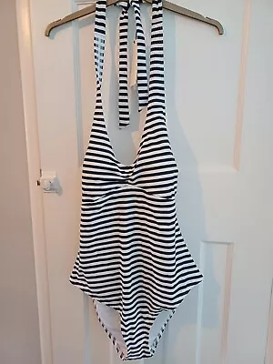 M&S Ladies Swimsuit Size 16 Halter Neck New Navy Stripe. • £5