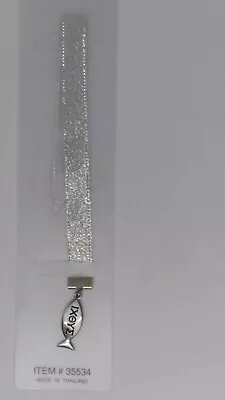 Bookmark Religious Silver Metallic Ribbon Fish Pendant • $4.99