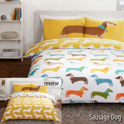 Sausage Dog Reversible Novelty Duvet Quilt Cover Bedding Set With Pillowcases • $21.59