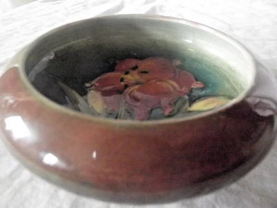 £75 • Buy Vintage Moorcroft Small Bowl Iris Pattern On A Brown & Deep Green Ground  1930s