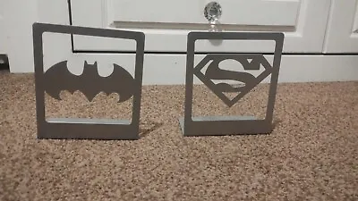 DC Comics Batman And Superman Character Logos Metal Bookends 15x13x7 Centimetres • $8.83