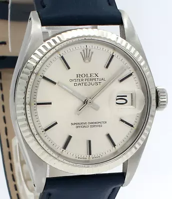 Men VINTAGE Rolex Oyster Perpetual Date Stainless Steel Silver Stick 36mm Watch • $3795