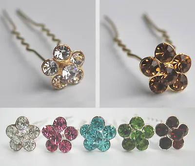 £2.95 • Buy Crystal Jewel Flower Hair Pins. Silver/gold/teal/chocolate/clear/red. Wedding UK