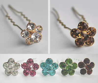 Crystal Jewel Flower Hair Pins. Silver/gold/teal/chocolate/clear/red. Wedding UK • £3.50