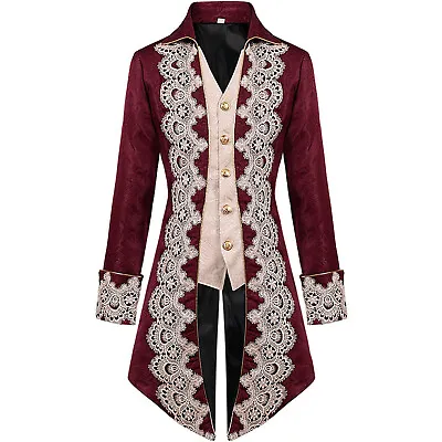 Mens Medieval Tailcoat Jacket Embroidery Vintage Gothic Steampunk Tuxedo Costume • $89.09