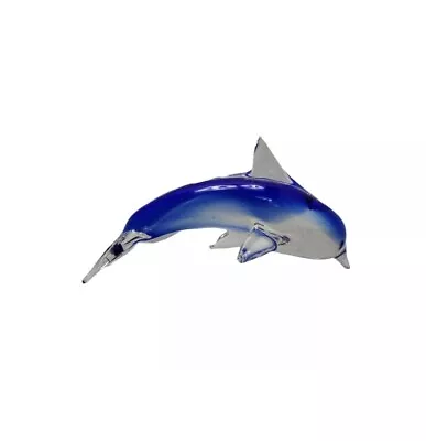 Art Glass Dolphin Figurine Clear With Blue Murano Style Paperweight Figurine • $18.70